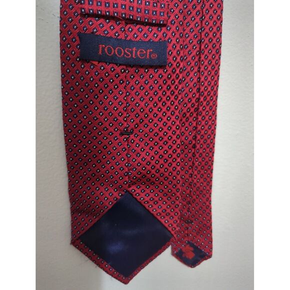Rooster Mens Silk Tie Red Geometric Necktie‎ Diamond Pattern - Picture 3 of 6